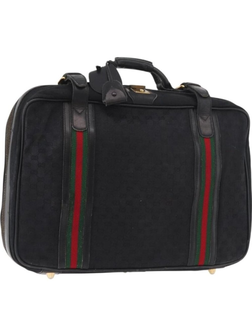 GUCCI GG Canvas Web Sherry Line Suitcase Black Gold